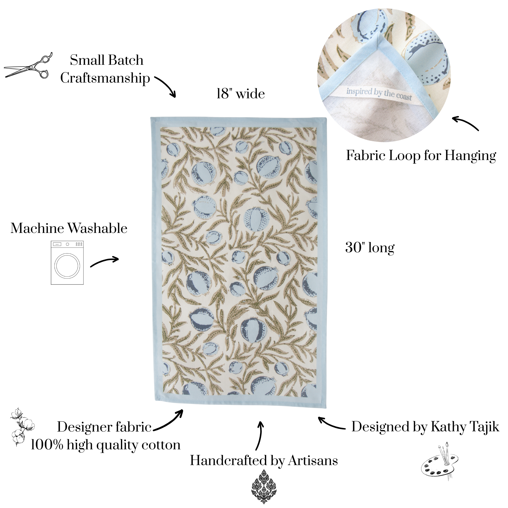 Block Print Tea Towel – Alisa Blue