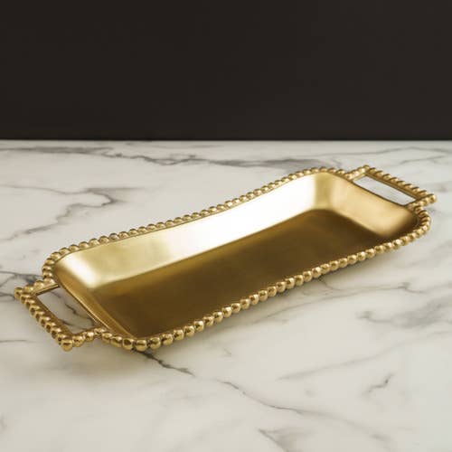 Gold Beaded Rectangle Tray