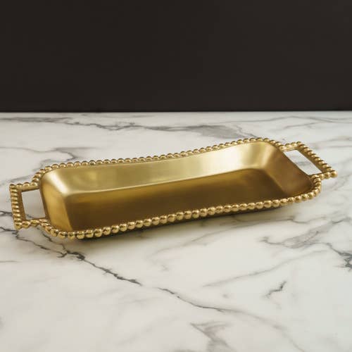 Gold Beaded Rectangle Tray